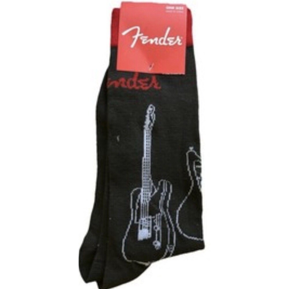 Men’s Crew  Socks Fender Guitar Black With Red Logo One Size  NWT  1 Pair